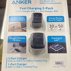 Anker Fast Charging 67W & 30W Wall Chargers 1796107 GaN (2 - Pack)  $35