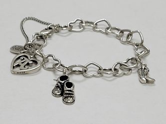 James Avery Silver Connected Hearts Charm Bracelet size S - with 3 silver charms