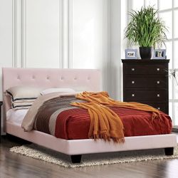 Brand New Blush Pink Platform bed With Crystals