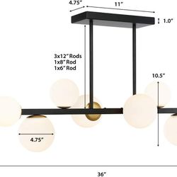 Brand new, no instructions in the box.

Light Society LS-C415-BK-FR Trieste 8 Chandelier/Island Light, Black/Frosted