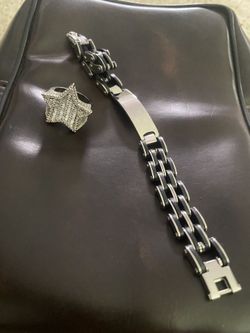 Brand New Stainless Steel Fleur de Lis CHROME bracelet made in Ancient Silver tone ID PLAQUE (Never Fades)