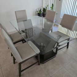 Dining Table 6 Chairs Glass Top Table