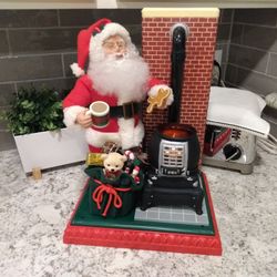 1994 Animated Musical Santa with Pot Belly Stove Holiday Creations