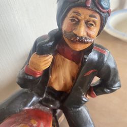 Vintage Man On Motorcycle Road Warrior Large Sculpture . About 20 Inches Long . 