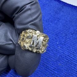 Gold M Nugget Ring 10k