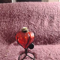  Vintage Red Glass,Oil Lamp With Original Top, Wick and Cap 