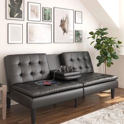 Mainstays Memory Foam Futon with Cupholder Black Faux Leather