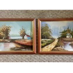 Beautiful Pair Of Original Vintage Oil Paintings Each 11 X 9”