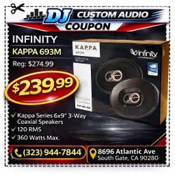 Infinity Kappa Series Car Speakers 1 Set 6x9" 3-Way Coaxial Speaker System 360 Watts 693M 🚨 Payment Options Available 🚨 No Credit Needed 🚨 