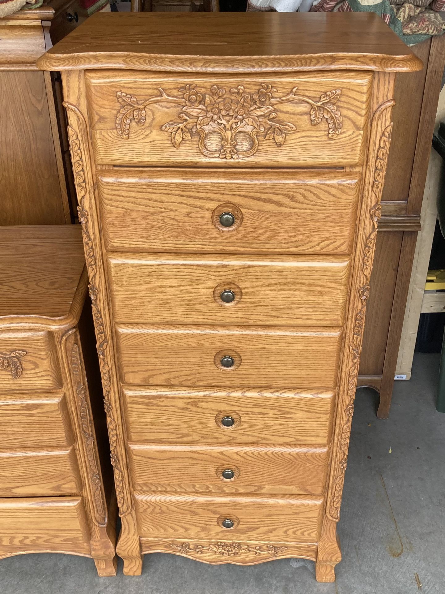7 Drawer Solid Oak Highboy Lingerie Dresser Chest of Drawers