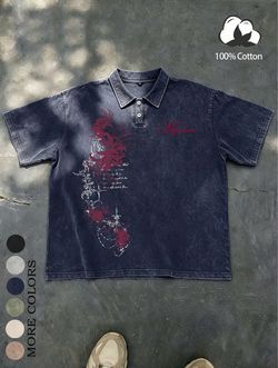 Washed Graphic Polo Shirt 100% Cotton