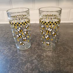 2 vintage Anchor and Hocking bumblebee glass tumblers