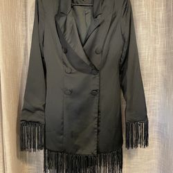 Beautiful Black Suit Fringe mini Dress -Size M