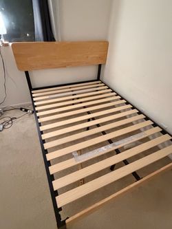 Full Bed Frame with Wood Headboard