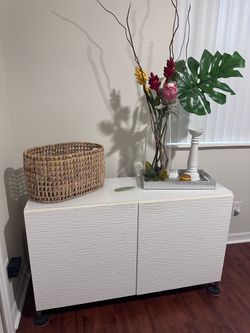 White Sideboard Cabinet with Textured Doors