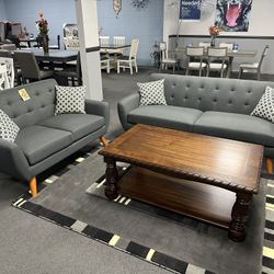 2PC Gray Sofa & Loveseat