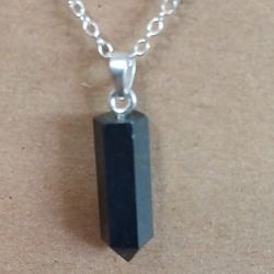 Pencil  Shaped Shungite  Pendant Necklace 