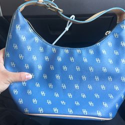 Vintage Dooney & Bourke blue signature hobo bucket.