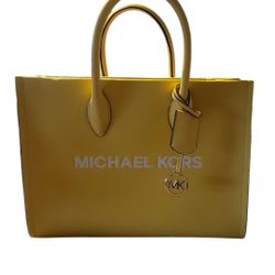 Michael Kors Mirella Medium Leather East West Crossbody Tote Bag - Golden Yellow