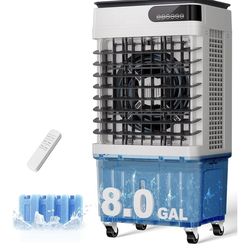 Swamp Cooler, 2500 CFM Evaporative Air Cooler with 8.0 Gal Water Tank, 120° Oscillation, 3 Modes, 12 H Timer, Remote, 4 Ice Packs, Portable Air Condit