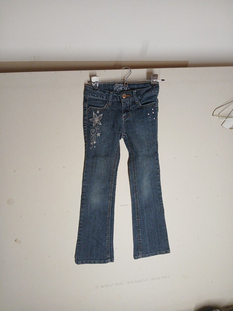 Nickelodeon Icarly Girls Low Floral Embroidered Skinny Blue Denim Jeans 8