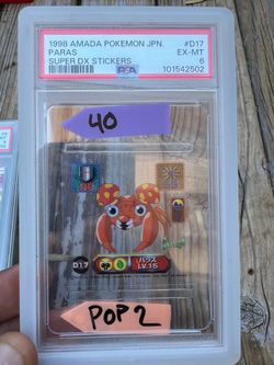 1998 Amada Pokemon Super DX Stickers Paras PSA 6 POP 2
