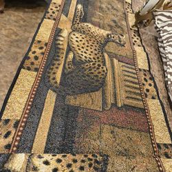 Safari Collection Consisting Of Collector Plates, Accent Pillows, Sofa Table Runner And Animal Print Fabric