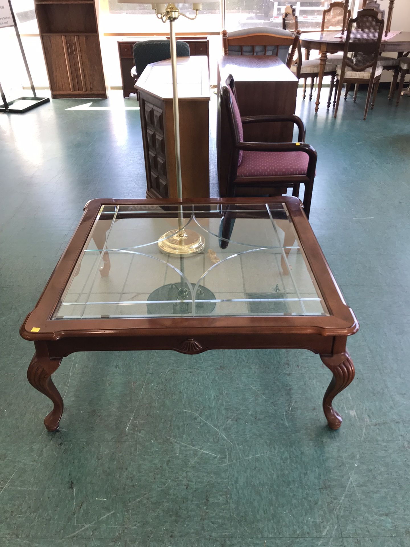 Large Glass & Wooden Coffee Table