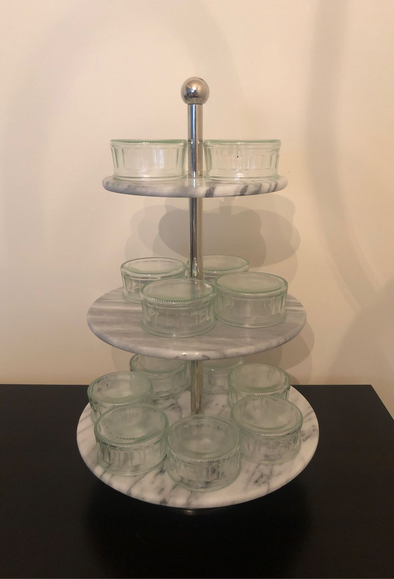 Marble three tiered cake stand silver- like new