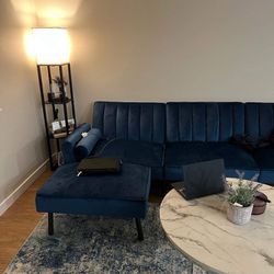 Beautiful Navy Blue Sofa With Ottoman 