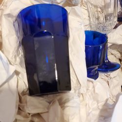 Cobalt Blue Stemware, Pitcher & Tumblers Vintage Box Lot 📦 $100