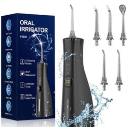 Water Dental Flosser Electric Oral Irrigator 300ML Large Tank 5 Replaceable Jet Tips IPX7 Waterproof Teeth Cleaner Flossing Cleaning Picks for Home an