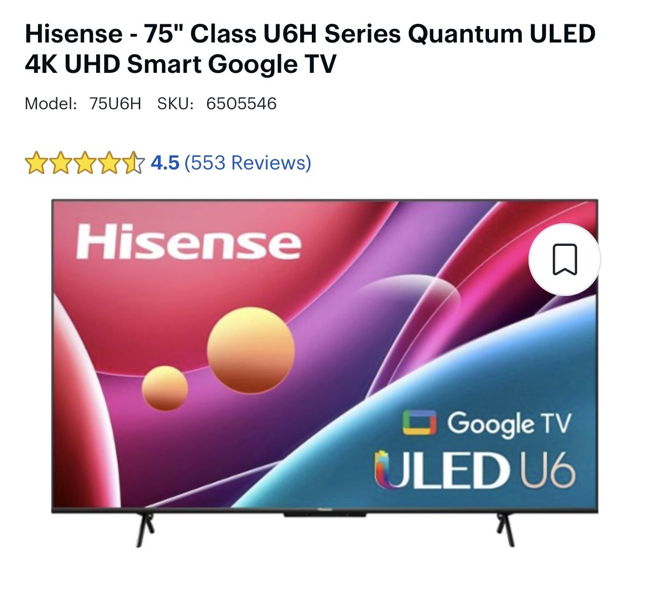 Hisense 75inch ULED UHD Smart google tv