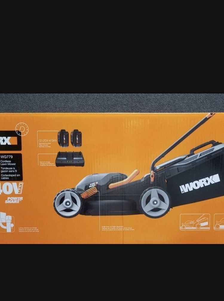 WORX WG779 40V Power Share 4.0 Ah 14" Lawn Mower w/ Mulching & Intellicut (2x20V Batteries)a