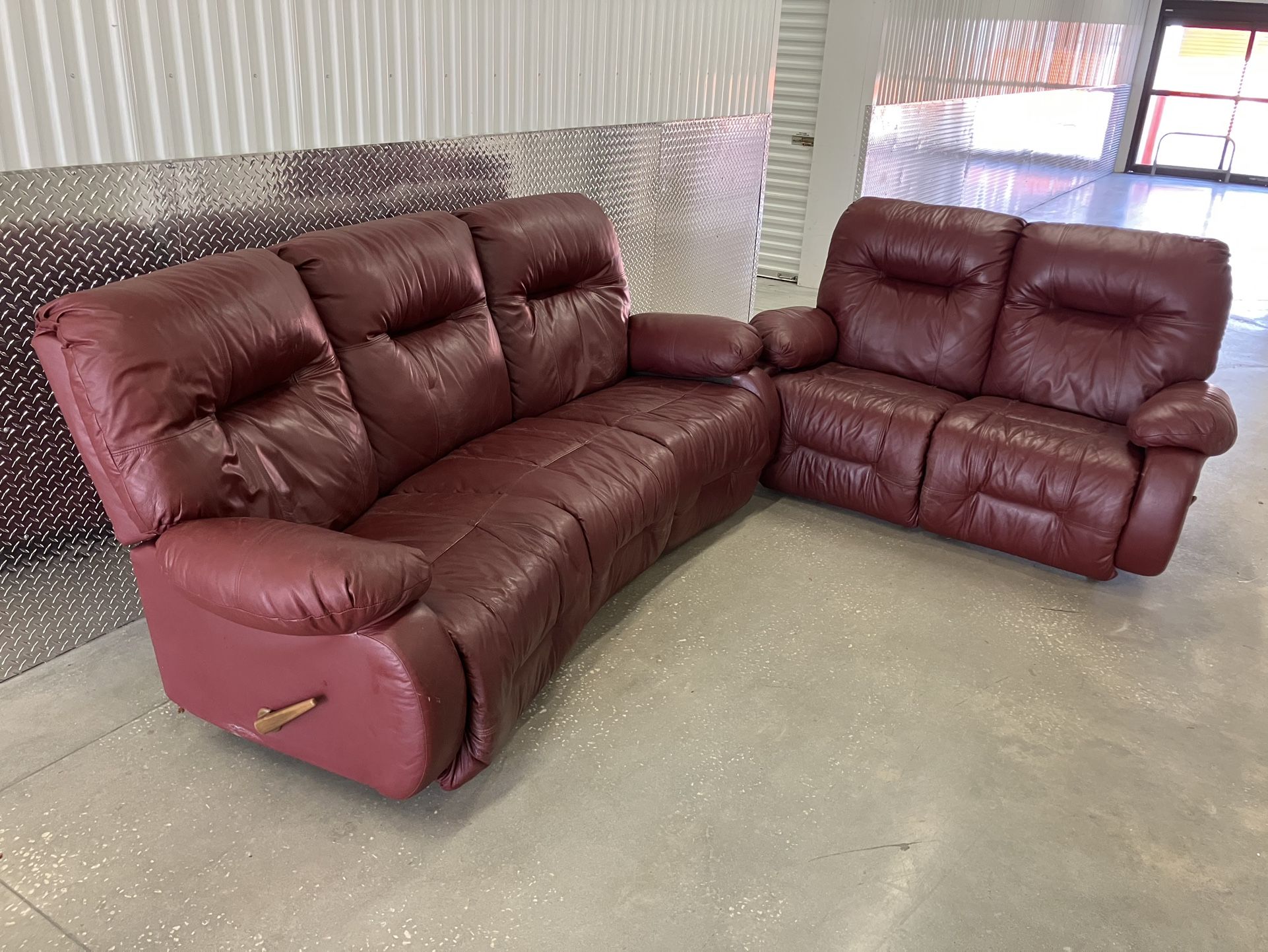 Sofa King Comfortable Gently Used Red Leather Recliners For Sale! Matching Loveseat & Sofa Free Local Delivery!