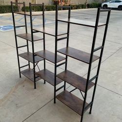 New In Box 60x10x56 Inch Height 4 Tier Bookshelf Display Triple Shelf Rack Steel Frame Rustic Brown Laminate Cab Separate Shelves 