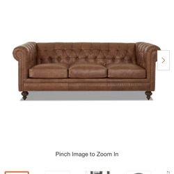 Blakely 95 in. Arena Vintage Brown Leather 3 - Seater Chesterfield Sofa with Removable Cushions