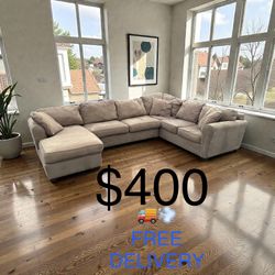 BAUHAUS FURNITURE 3- PIECE BEIGE SECTIONAL w/ CHAISE (FREE DELIVERY)(CLIFTON HEIGHTS PA 19018)