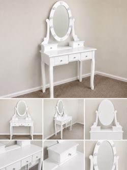 White Makeup Vanity with Lighted Mirror