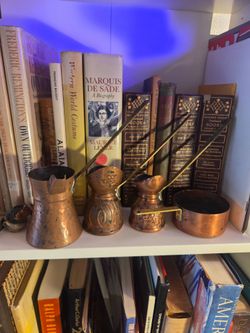 Vintage Copper Turkish Coffee Pot Set (Cezve / Ibrik) – Set of 4