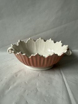 Vintage Fitz and Floyd FF 1976 Pink & White Ceramic Scalloped Edge Serving Dish