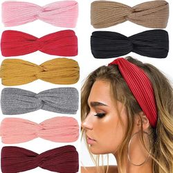 Huachi Headbands for Women Twist Knotted Boho Stretchy Hair Bands for Girls Criss Cross Turban Plain Headwrap Yoga Workout Vintage Hair Accessories, S