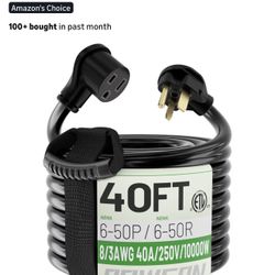 POWGRN 40ft Welder Extension Cord Outdoor 8 Gauge, 250V NEMA 6-50 Heavy Duty Welding Cord 3 Prong, 8AWG STW Black, ETL