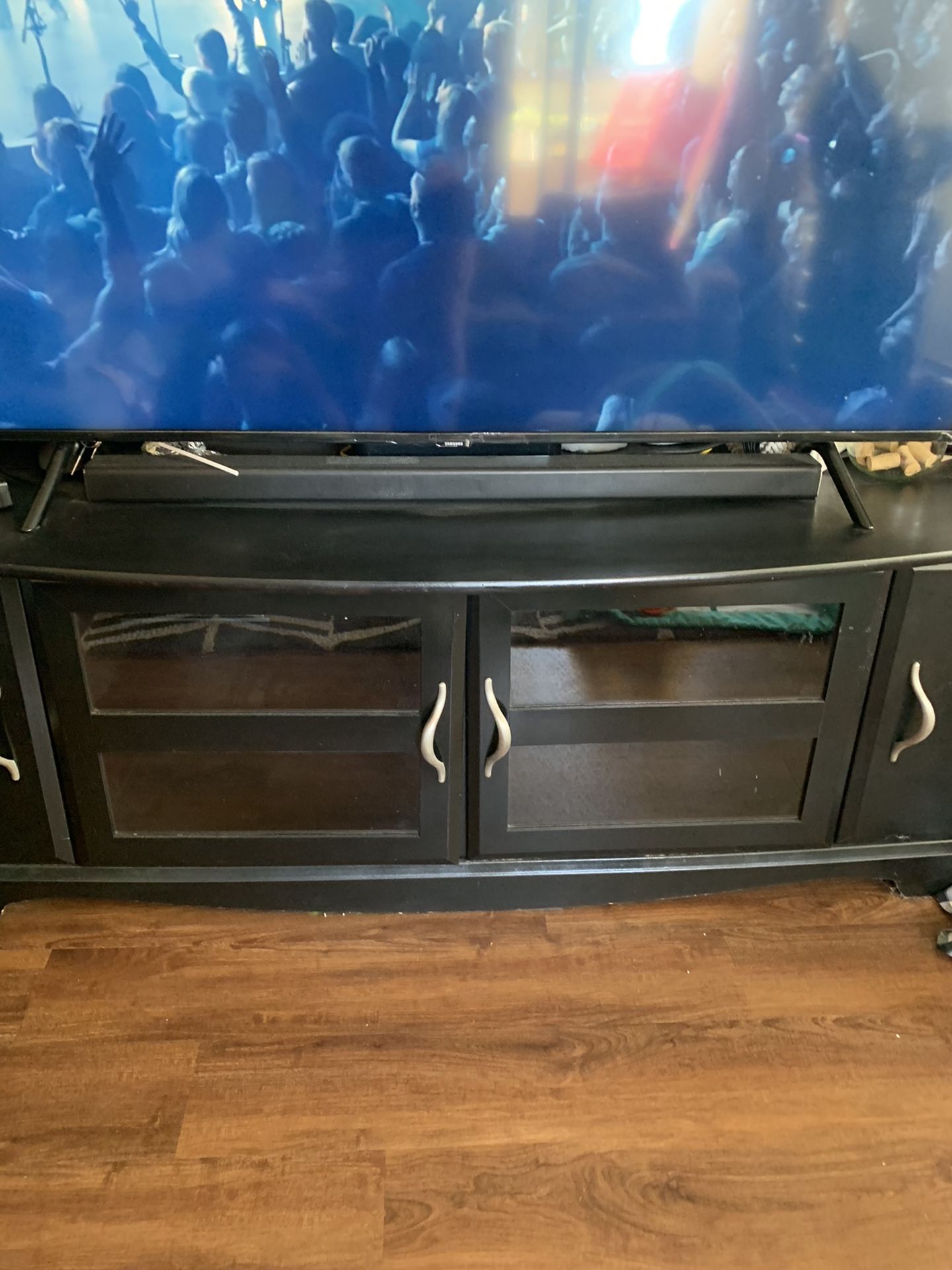 TV STAND OR SIDE FURNITURE, BLACK WOOD AND GLASS