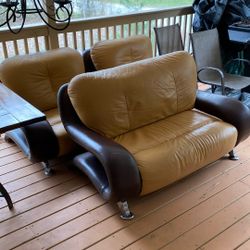 Leather Sofa And 2 Lounge Seats