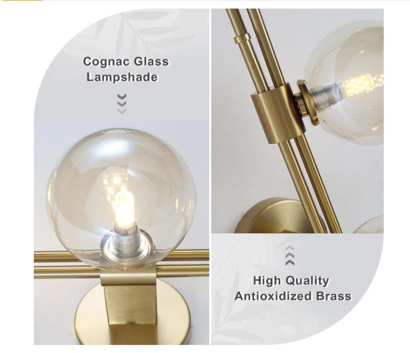 3-Light Amber Globe Wall Sconce - Mid-Century Vanity Light 4B-5