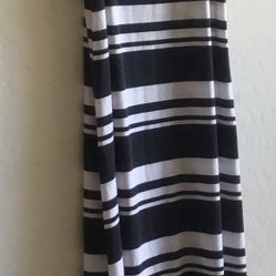 Ambiance Apparel Long Knit Dress In Black And White Horizontal Stripes.  S