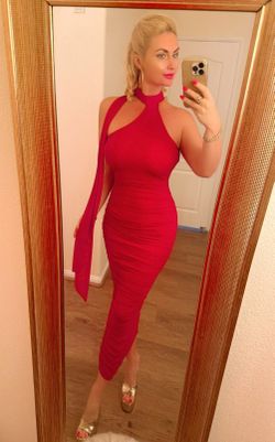 Red Mesh Midi Dress
