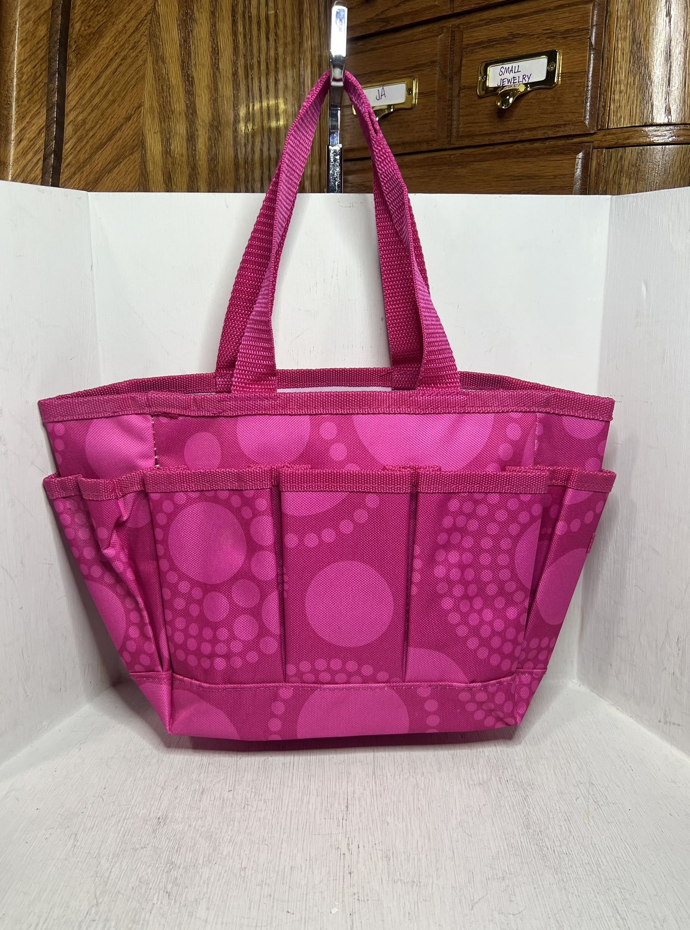 Thirty-One Pink Circle Spiral Small Tote with Pockets
