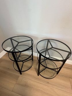 Black Metal and Glass End Tables-Set of 2